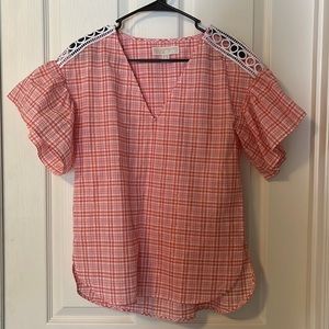 Michael by Michael Kors pink and white blouse with gold thread detail size small